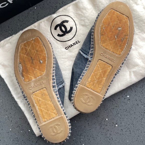 CHANEL LINEN CC ESPADRILLES 35 FLATS BLUE BLACK, SIZE EU40 / US9 - Picture 8 of 10
